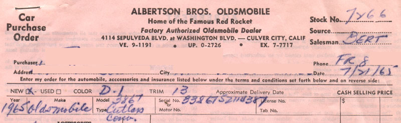 top of the original sales slip with its numbers